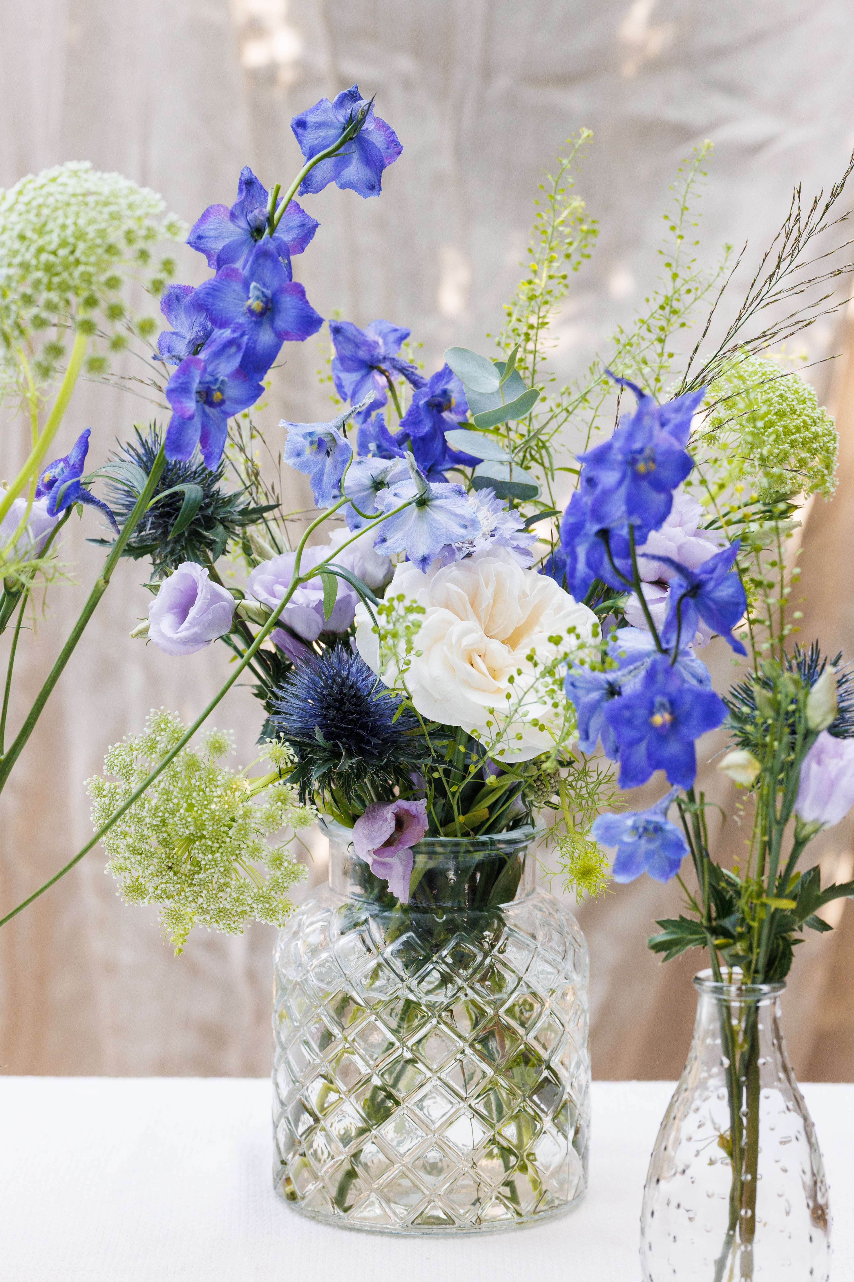 Something Blue Mayo Jar Floral Arrangement